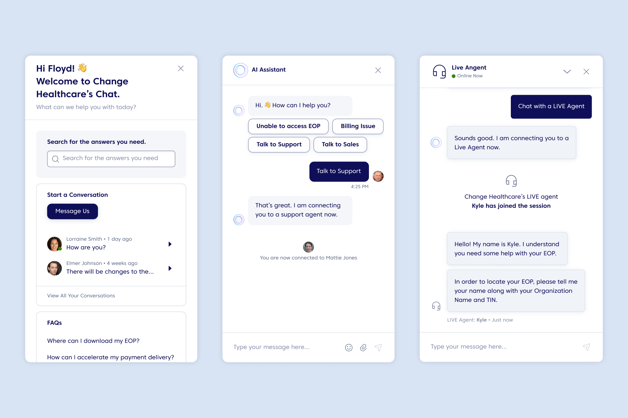 AI+Live Agent Conversational UI