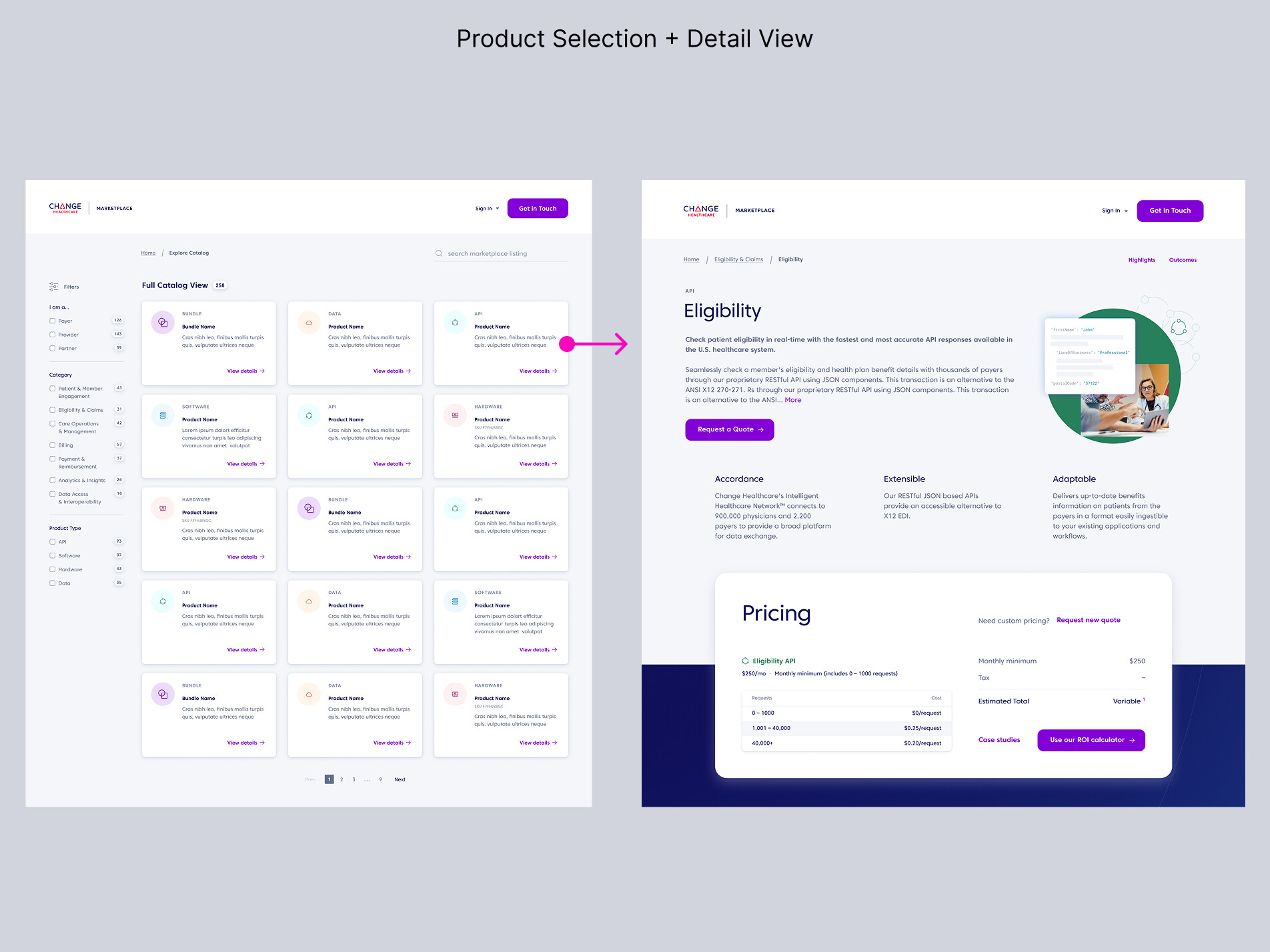 Product Selection + Detail View
